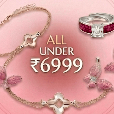 Jewelry set including a bracelet and ring on a pink background with text indicating price.