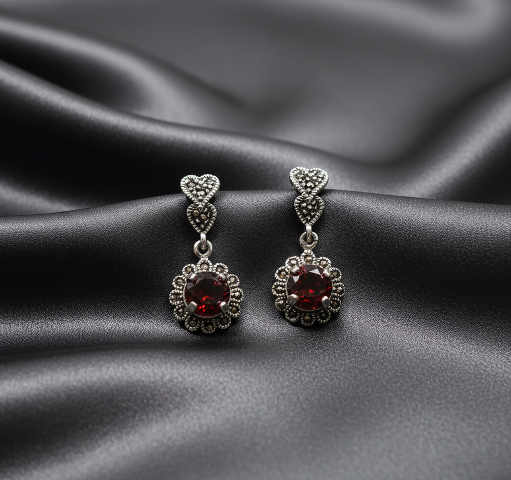 Marcasite Garnet Earrings