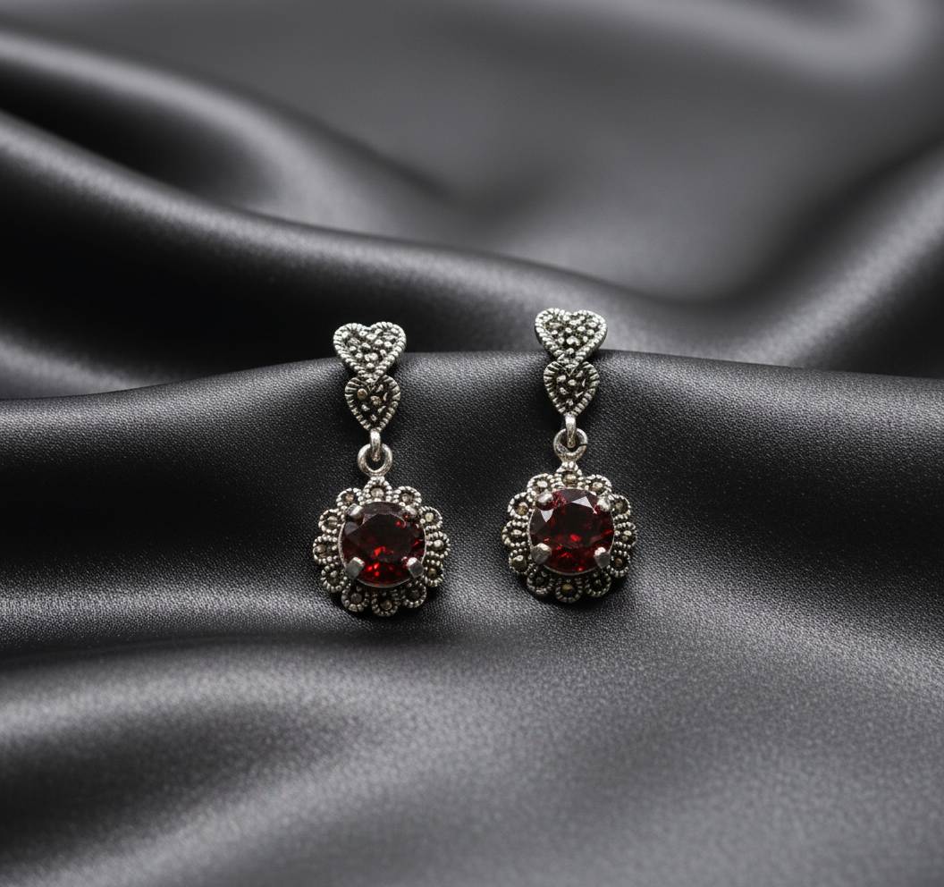 Marcasite Garnet Earrings