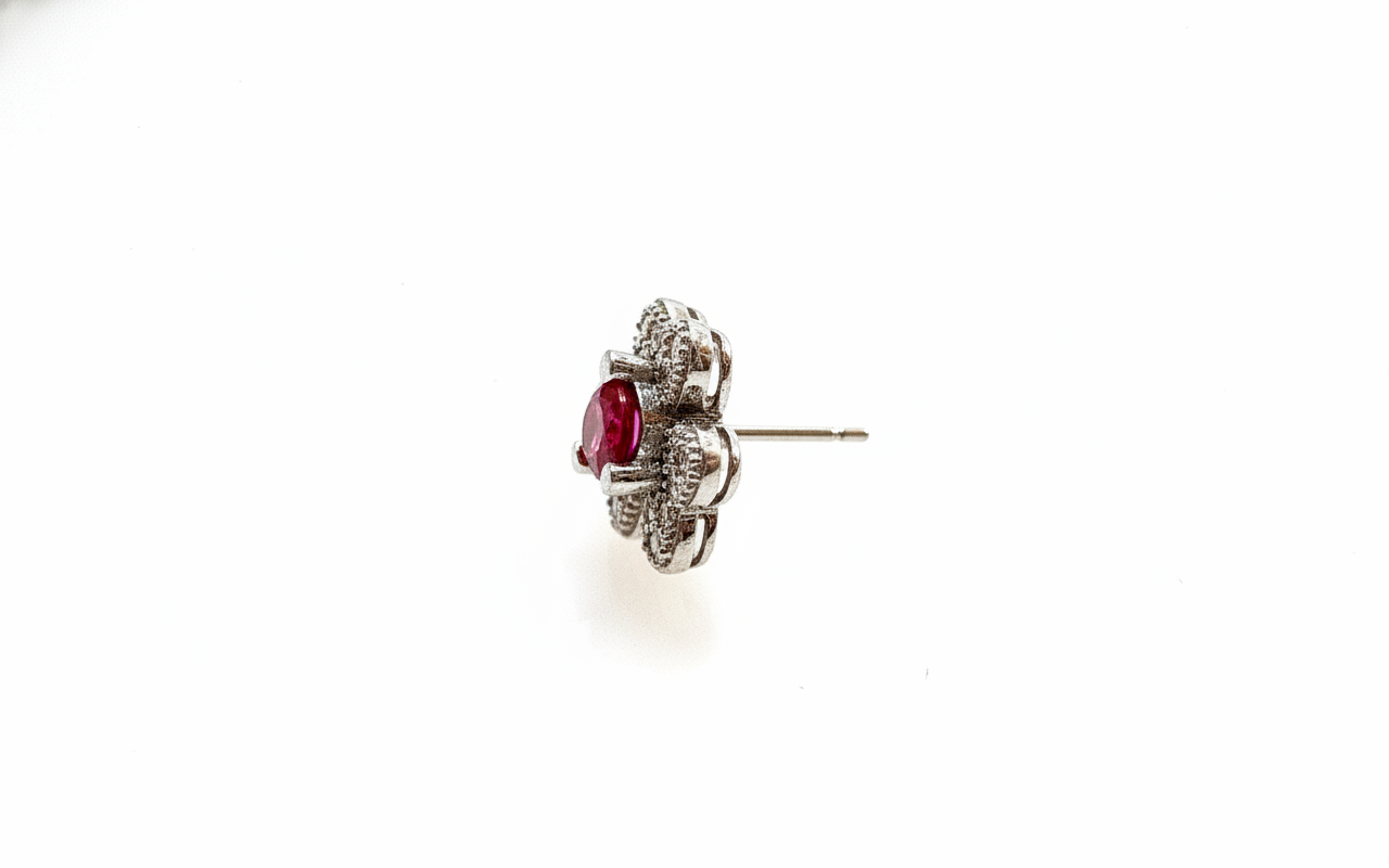 Red Flower CZ Studs