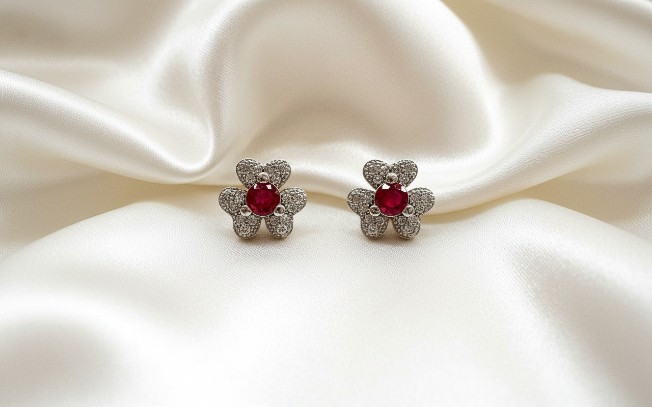 Red Flower CZ Studs