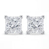 Pair of square-cut diamond stud earrings on a white background