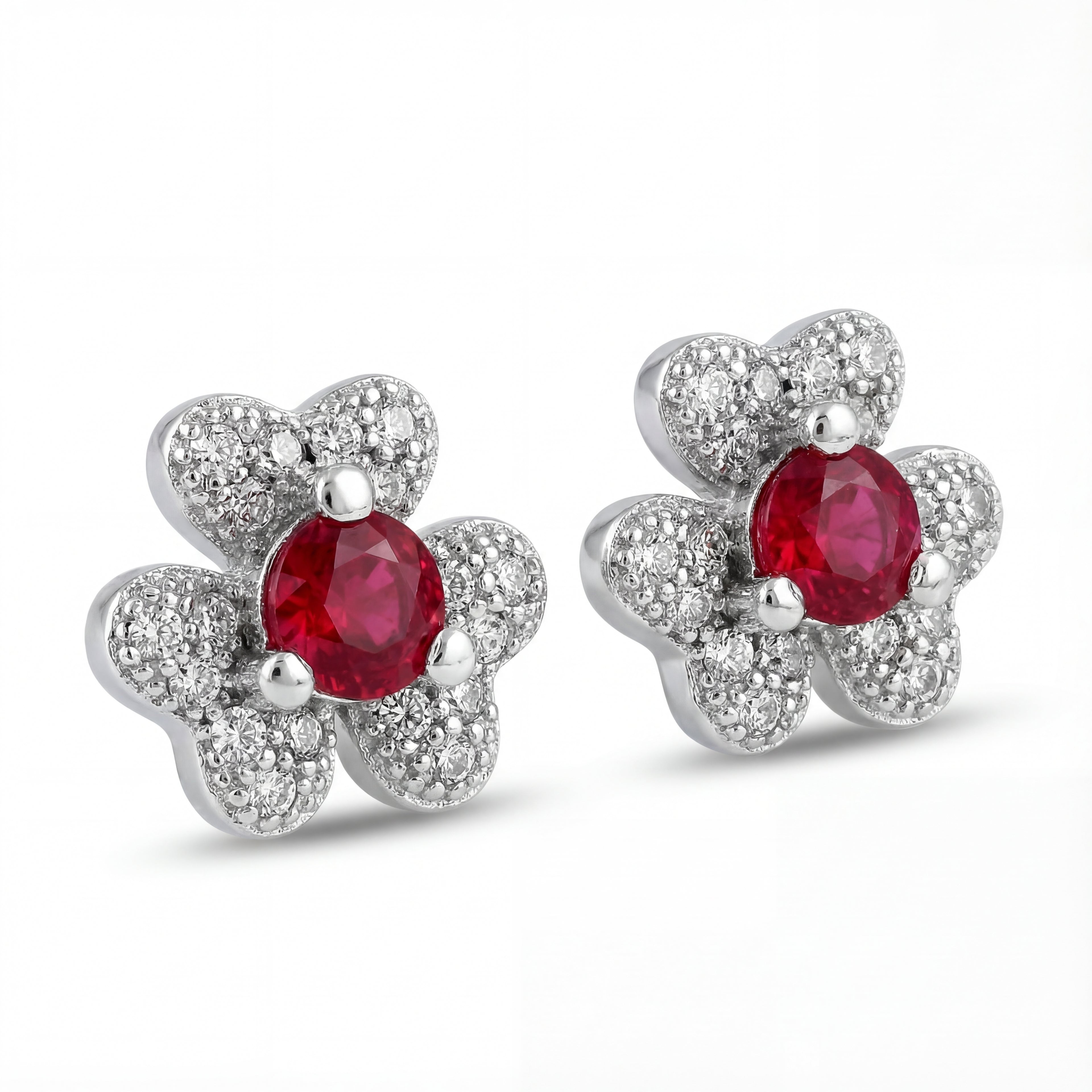 Red Flower CZ Studs
