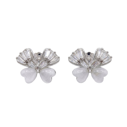 Butterfly-shaped earrings with gemstones on a white background
