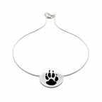 Necklace with a paw print pendant on a white background