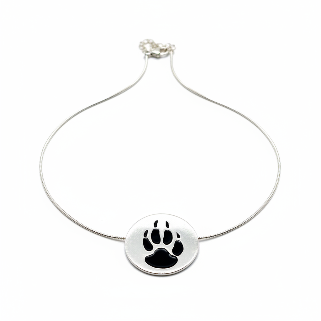 Necklace with a paw print pendant on a white background