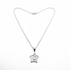 Silver star-shaped pendant on a chain against a white background